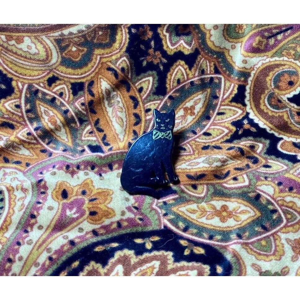 Ballou Uk Black Cat Pin With Gold Bow Tie Gilded